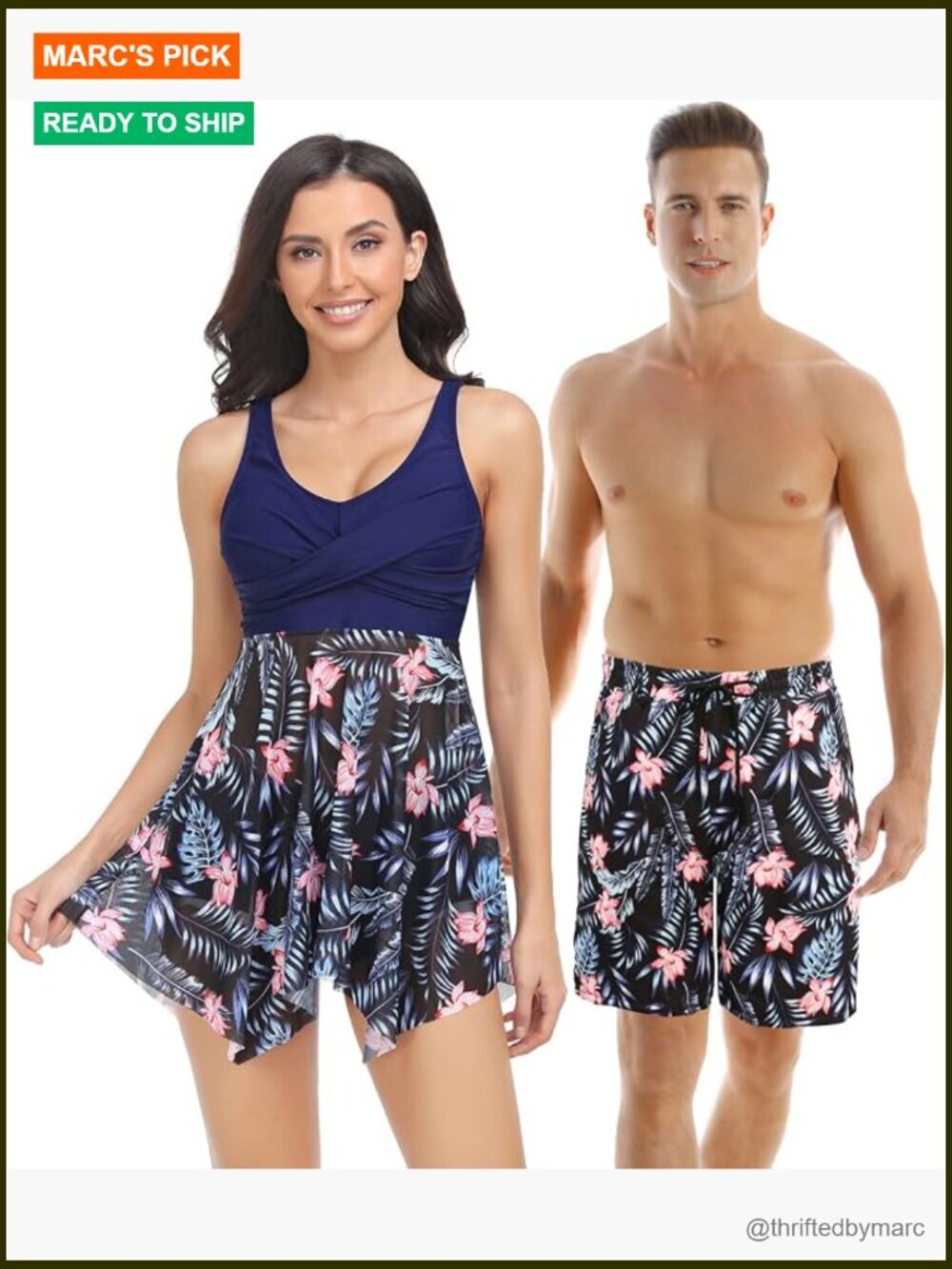 Matching Tankini Set with Boy-Short Bottoms Modest Swimwear Tummy Control Padded